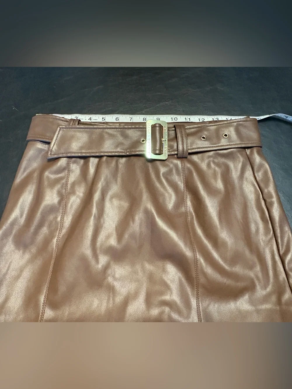 Marc New York NWT size Small Chocolate Brown Faux Leather Belted Pencil Skirt